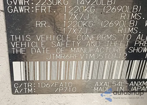 2021 Toyota Rav4 Hybrid Xle z USA, uszkodzony, nr VIN JTMR6RFV1MD510112